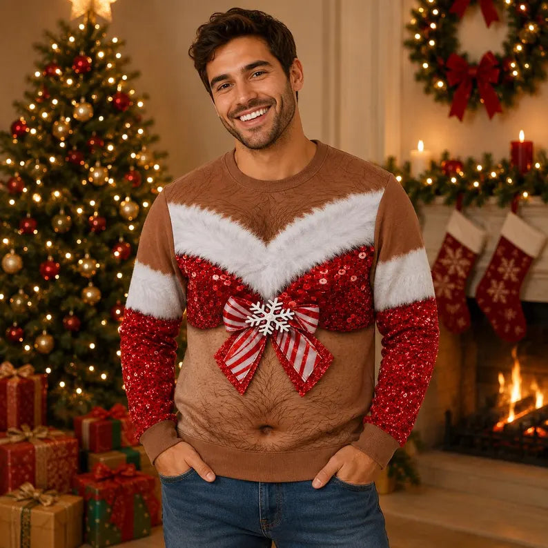 Custom Skin Tone Funny Ugly Christmas Sweater – Couples Holiday Party Sweatshirt