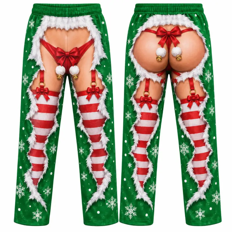 Naughty Elf Christmas Illusion Pajama Pants – Funny Candy Stripe Print