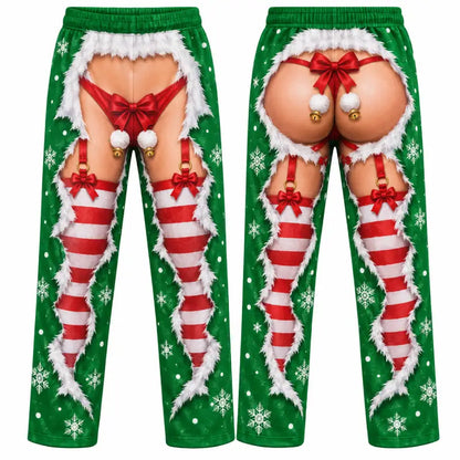 Naughty Elf Christmas Illusion Pajama Pants – Funny Candy Stripe Print