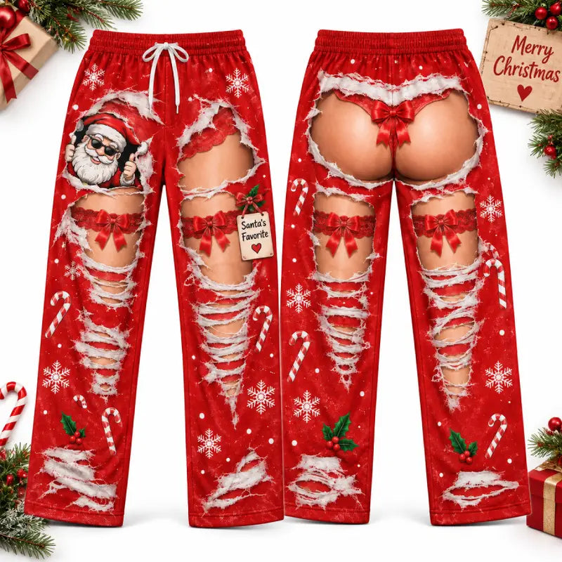 Funny Ripped Illusion Christmas Pajama Pants – Santa’s Favorite Holiday Lounge Pants