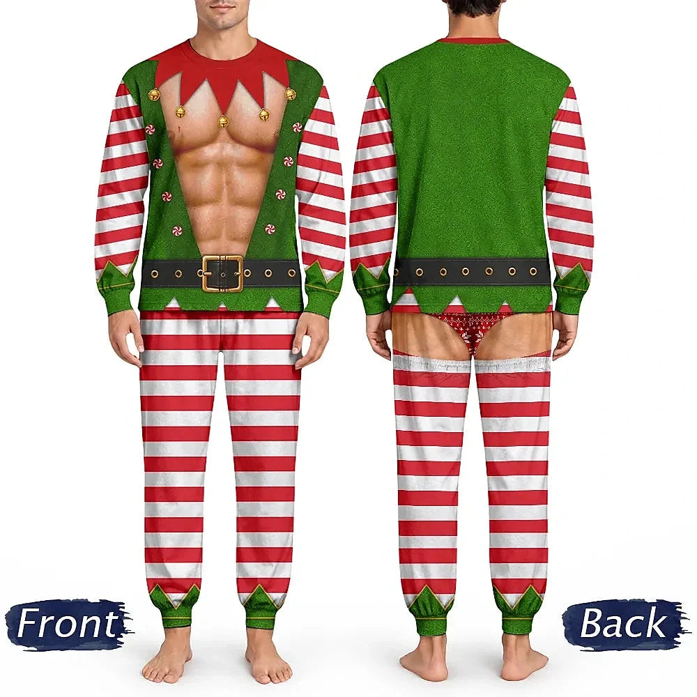 Christmas Funny Hairy Chest Santa Elf - Personalized Unisex Pajamas Set