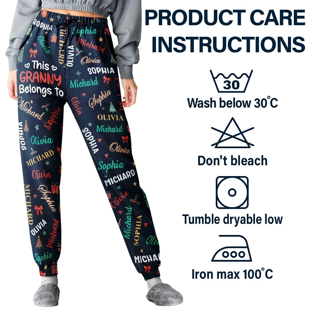This Grandma Mommy Belongs To Kid Names - Personalized Pajama Pants