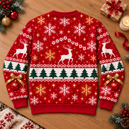 Bow & Ornament Christmas Sweater – Custom Body Illusion Print