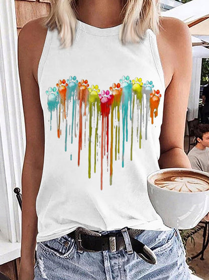 Women's Color Dog Paw Heart Print Tank Top