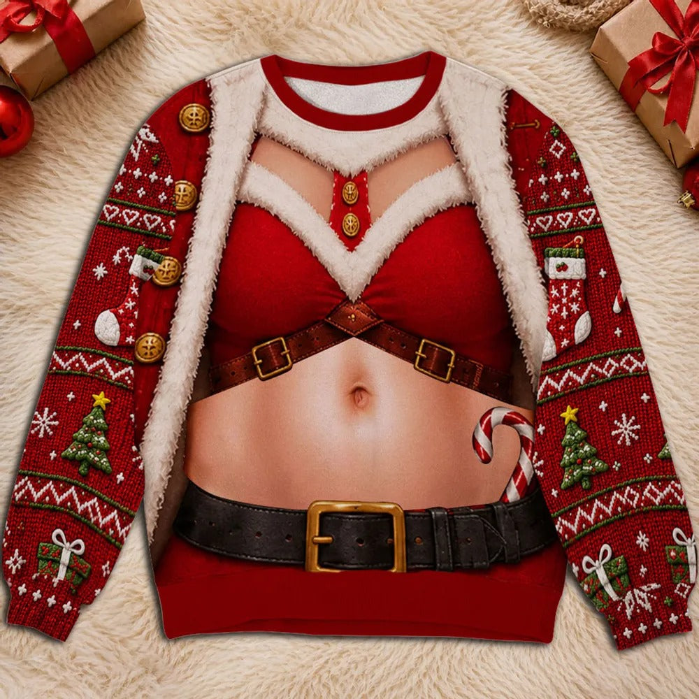 Personalized Santa Body Christmas Sweatshirt – Funny 3D Holiday Ugly Sweater, Unisex Christmas Gift