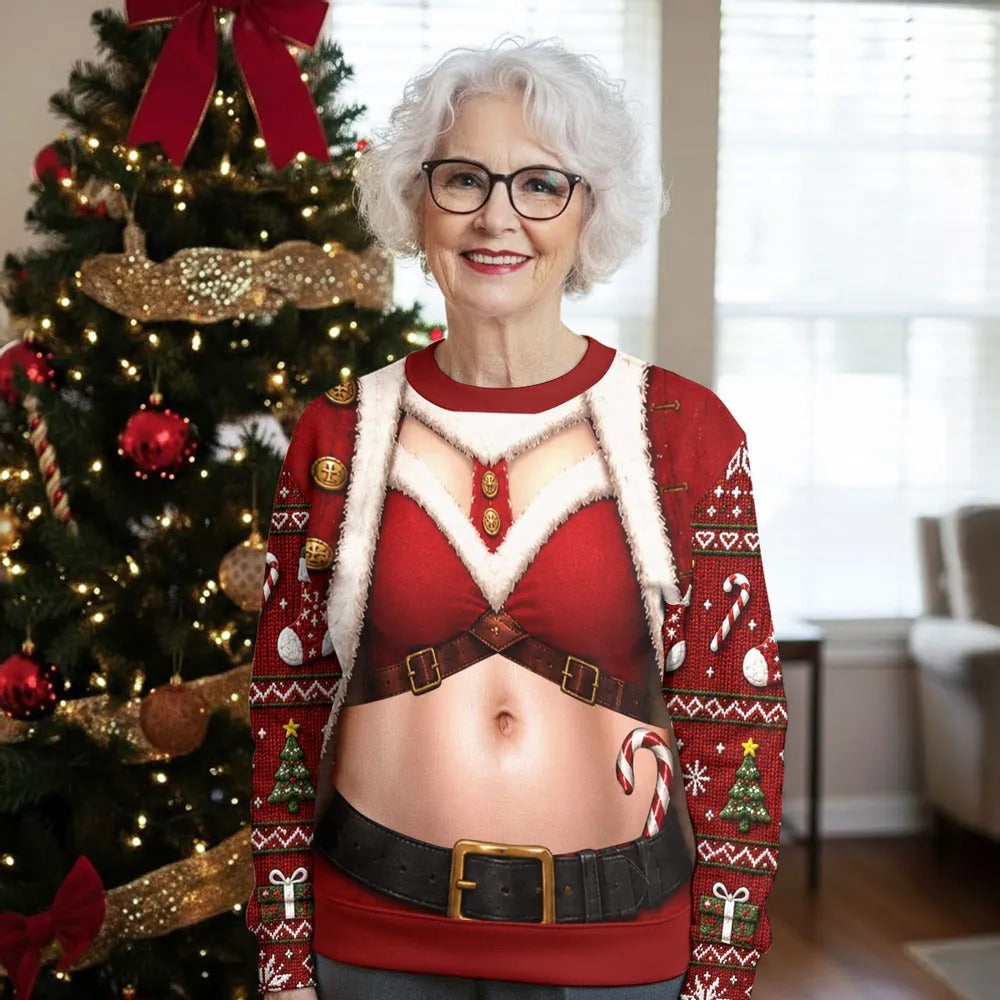 Personalized Santa Body Christmas Sweatshirt – Funny 3D Holiday Ugly Sweater, Unisex Christmas Gift