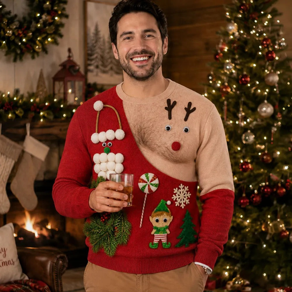 Personalized Funny Christmas Illusion Sweatshirt – Custom Skin Tone Ugly Holiday Sweater