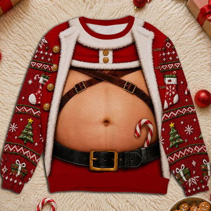 Personalized Santa Body Christmas Sweatshirt – Funny 3D Holiday Ugly Sweater, Unisex Christmas Gift