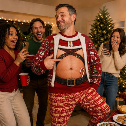 Personalized Santa Body Christmas Sweatshirt – Funny 3D Holiday Ugly Sweater, Unisex Christmas Gift