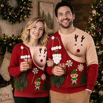 Personalized Funny Christmas Illusion Sweatshirt – Custom Skin Tone Ugly Holiday Sweater