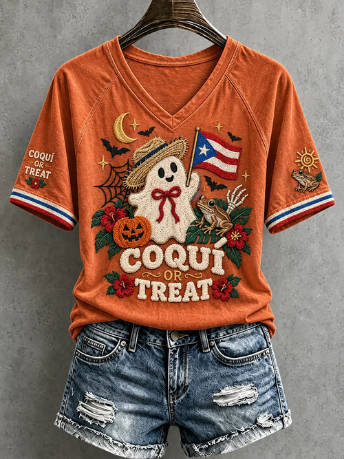 🎃Women'S Puerto Rico Halloween Print T-Shirt
