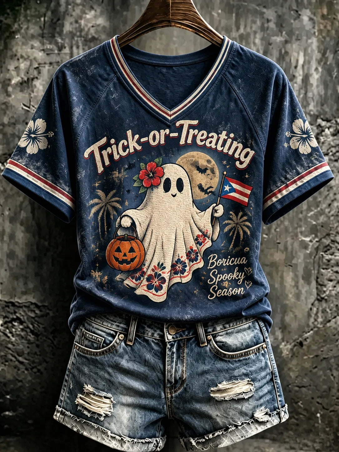 Women's Retro  Puerto Rico  Halloween Printed Top