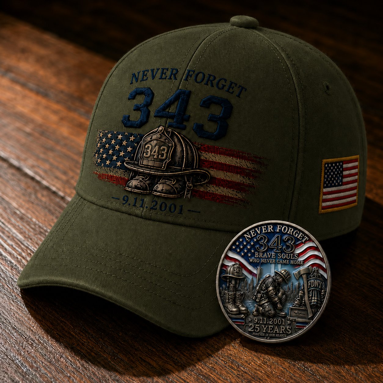 🧢Never Forget 343 Memorial Cap 🎁 Buy the Cap Get the Matching Tribute Coin FREE