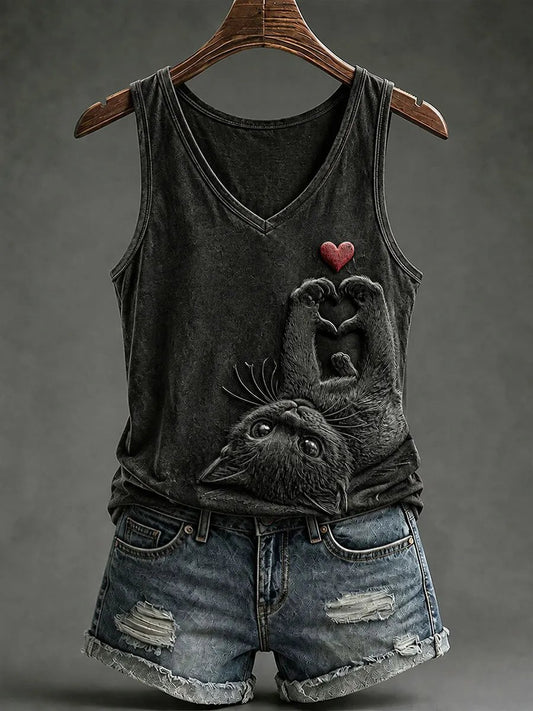 Women's Cat Print Tank Top