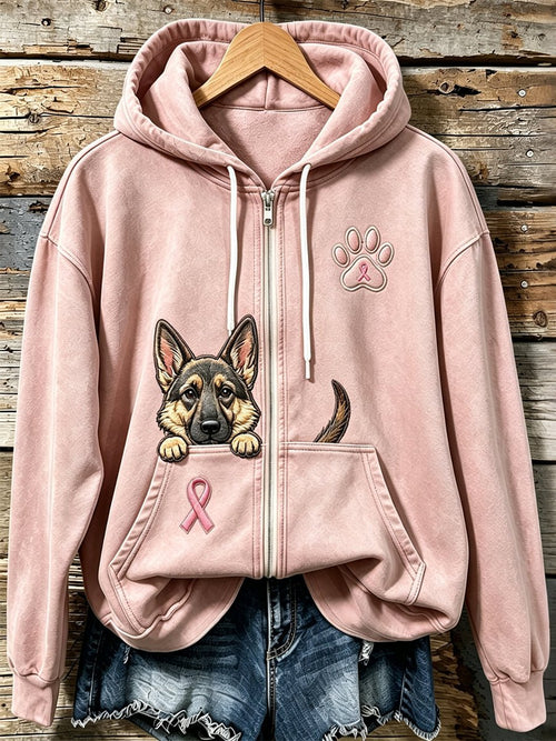 Women's Pink Ribbon Cute Dog Pumpkin Face Print Casual Sweatshirt
