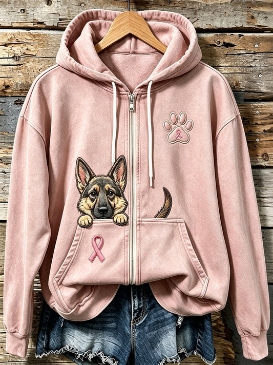 Women's Pink Ribbon Cute Dog Pumpkin Face Print Casual Sweatshirt