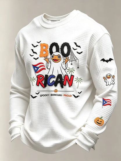 🎃Men's Boricua Halloween Waffle-Knit Long-Sleeve Top