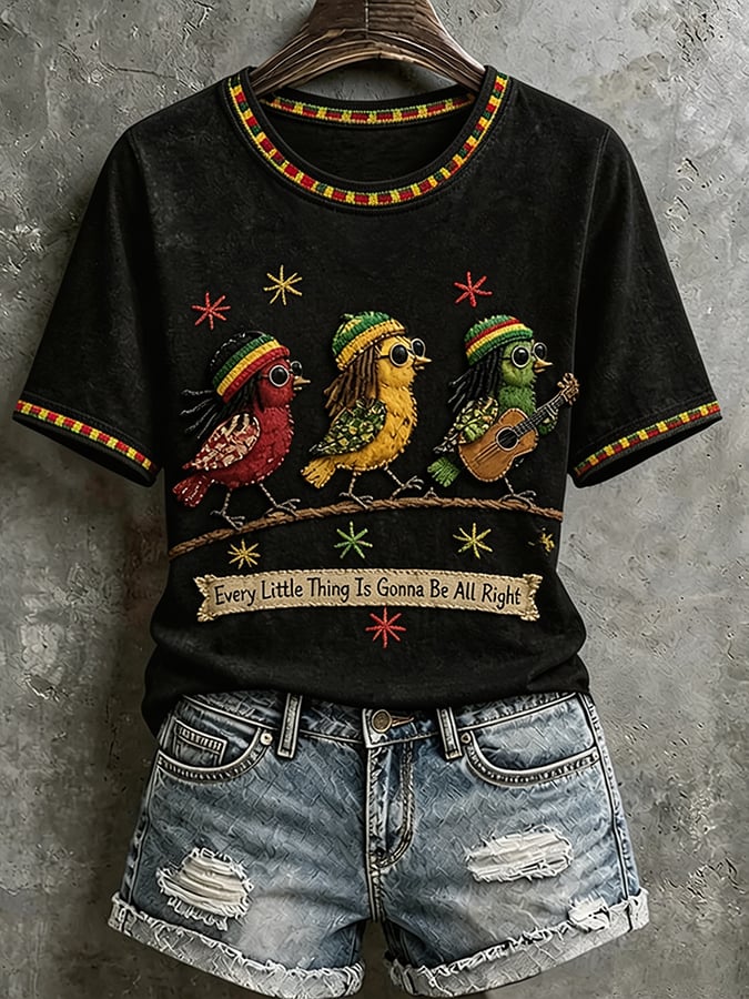 Women'S Printed Short-Sleeve T-Shirt With The Theme "Everything Will Eventually Go Smoothly, And Everything Will Be Alright"
