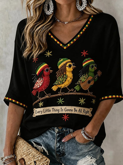Women'S Printed Short-Sleeve T-Shirt With The Theme "Everything Will Eventually Go Smoothly, And Everything Will Be Alright"