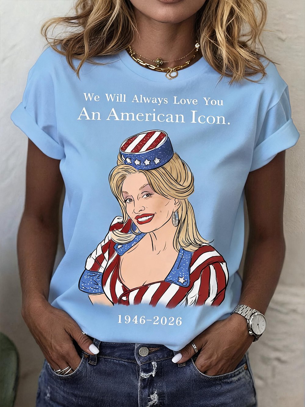 Women's "We Will Always Love You" Print Crew Neck T-Shirt