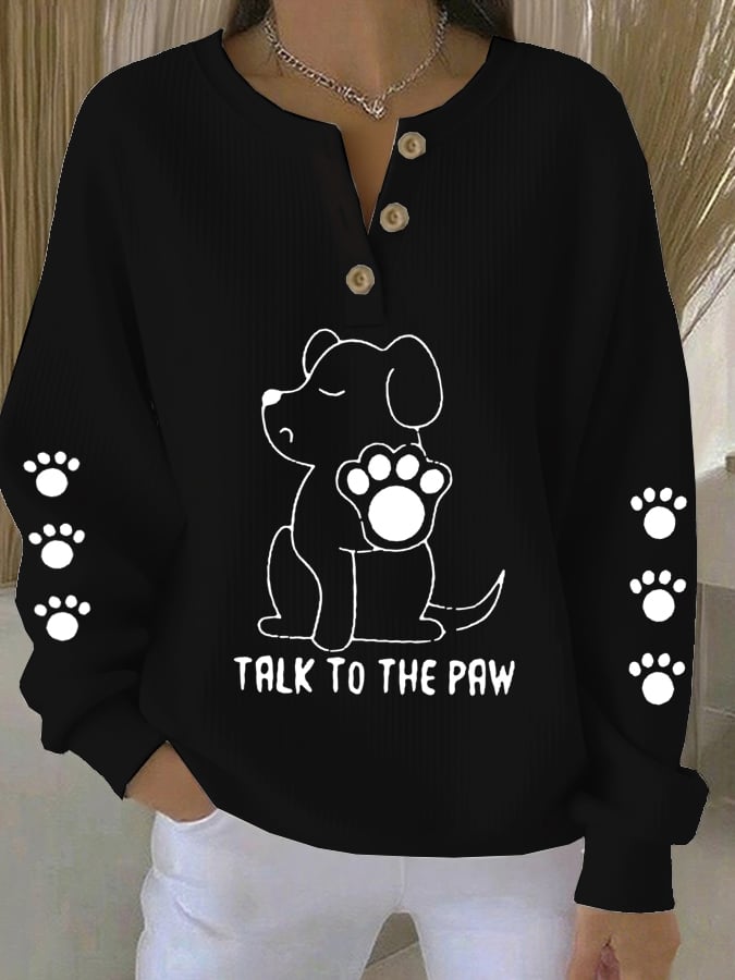 Women's Talking With Paws Funny Puppy Print Sweatshirt