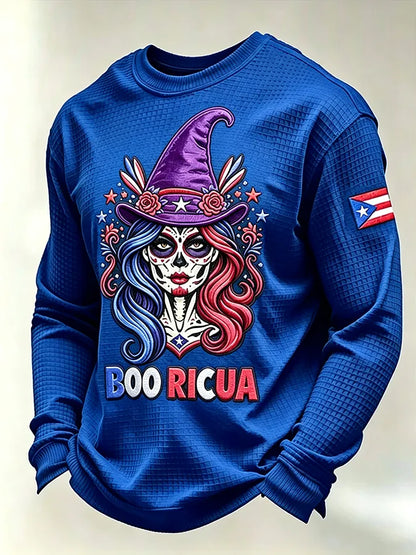 🎃Men's Boricua Halloween Waffle-Knit Long-Sleeve Top