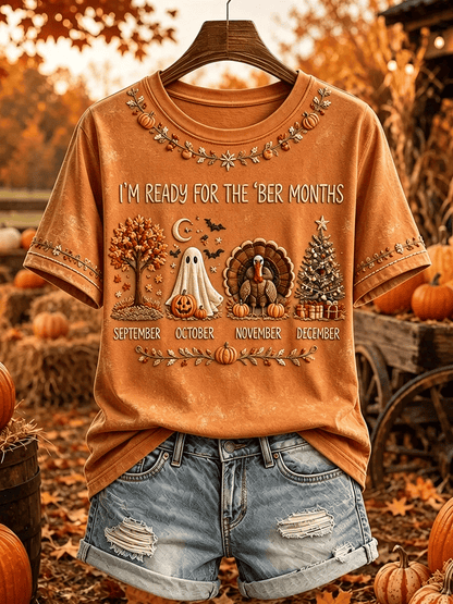 Women's Vintage I'm Ready For The Ber Months Print Casual T-shirt