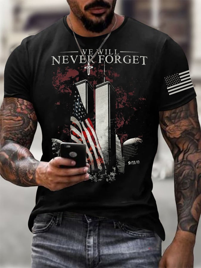 Men's Never Forget 9-11  Flag Print T-Shirt