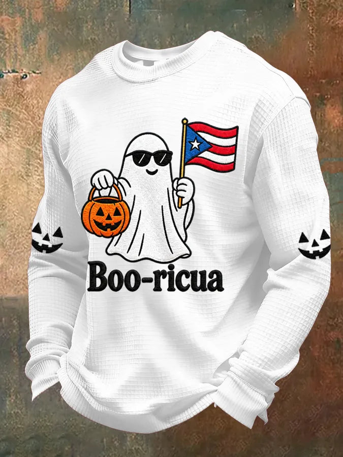 🎃Men's Boricua Halloween Waffle-Knit Long-Sleeve Top