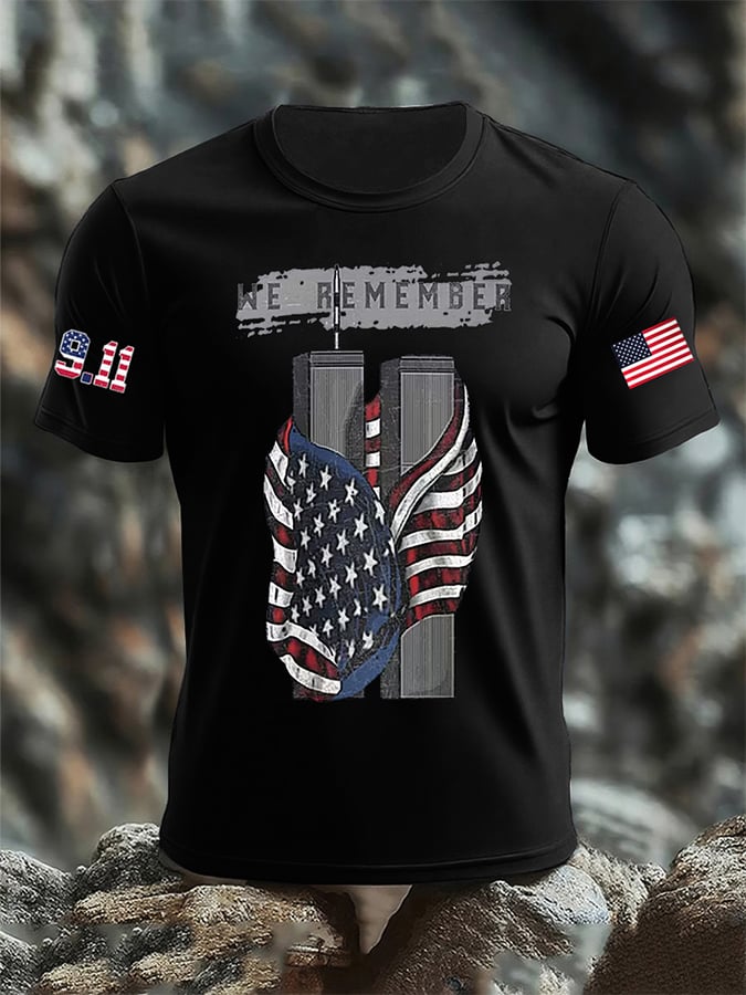Men's 9/11 Memorial Patriotic Flag Print T-Shirt