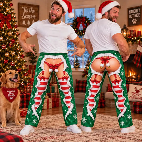 Naughty Elf Christmas Illusion Pajama Pants – Funny Candy Stripe Print