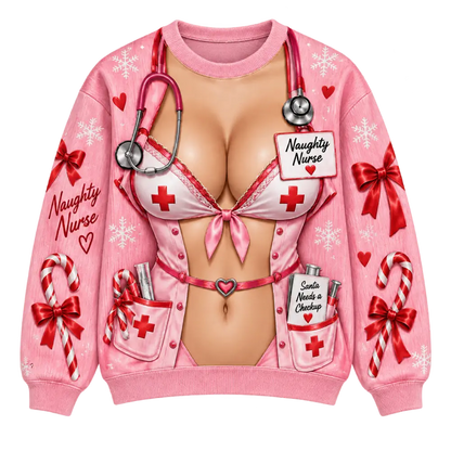 Naughty Nurse Christmas Sweater – Funny 3D Illusion Print