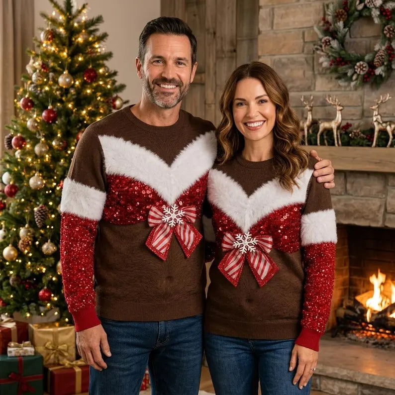 Custom Skin Tone Funny Ugly Christmas Sweater – Couples Holiday Party Sweatshirt