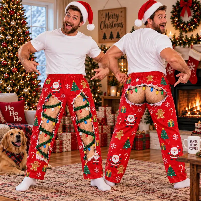 Christmas Prank Pajama Pants – Funny Faux Ripped Holiday Print