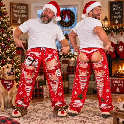 Funny Ripped Illusion Christmas Pajama Pants – Santa’s Favorite Holiday Lounge Pants