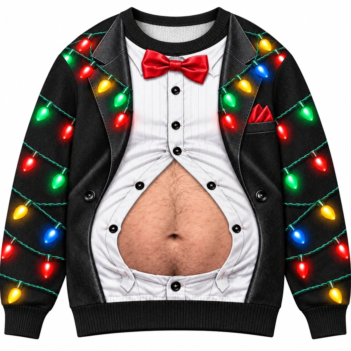 Men’s Funny Christmas Tuxedo Belly Print Sweatshirt – Festive Holiday Party Pullover