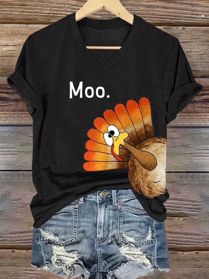 Women'S Thanksgiving Turkey Print T-Shirt