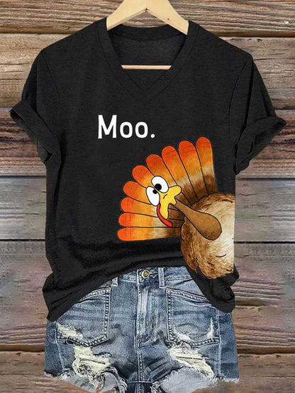 Women'S Thanksgiving Turkey Print T-Shirt