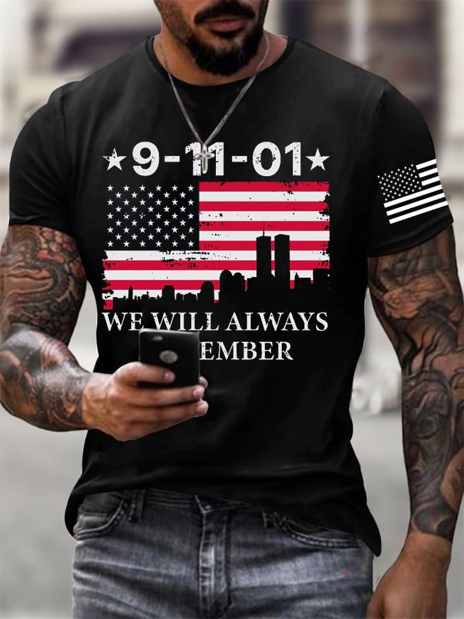Men's Never Forget 9-11  Flag Print T-Shirt