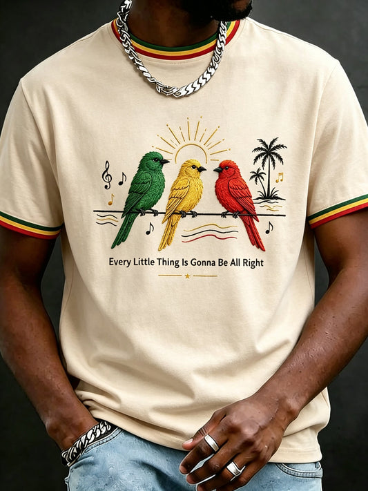 Men's Retro Every Little Thing Is Gonna Be Alright Printed Casual T-Shirt