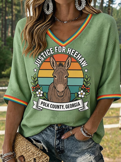 Women's Justice For HeeHaw Donkey Print Casual T-shirt