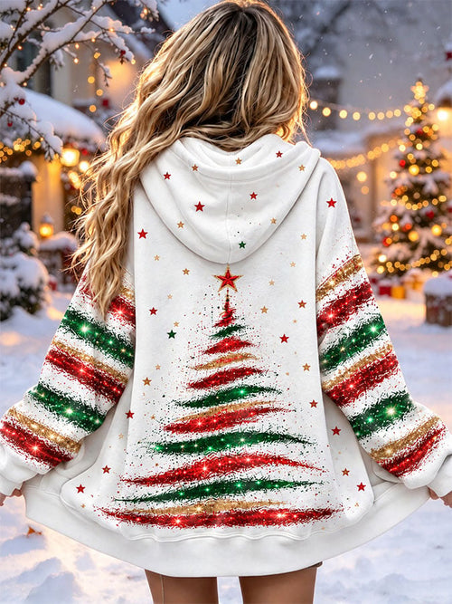 Women's Casual Printed Zipper Hooded Cardigan