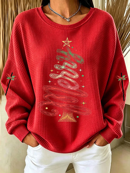 Women's Casual Printed Waffle Long-Sleeve Top