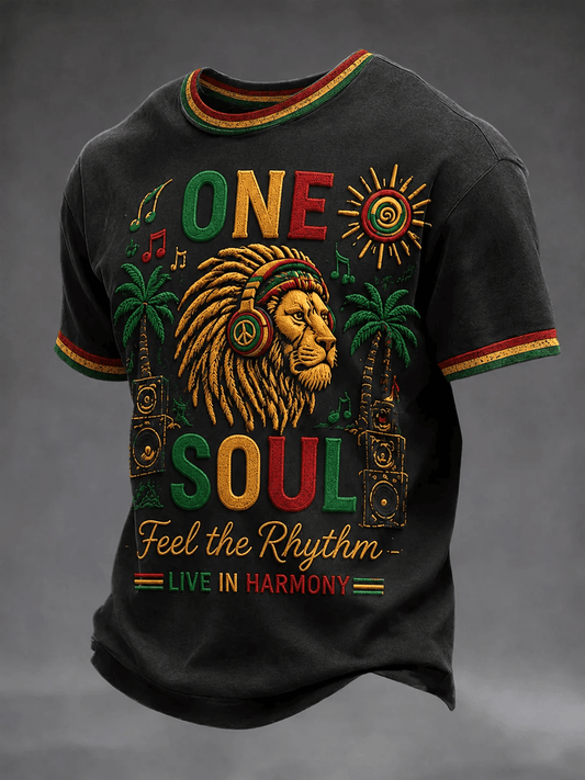Men's Retro Reggae Atr Printed Casual T-Shirt