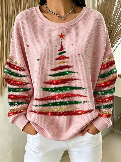Women's Casual Printed Waffle Long-Sleeve Top