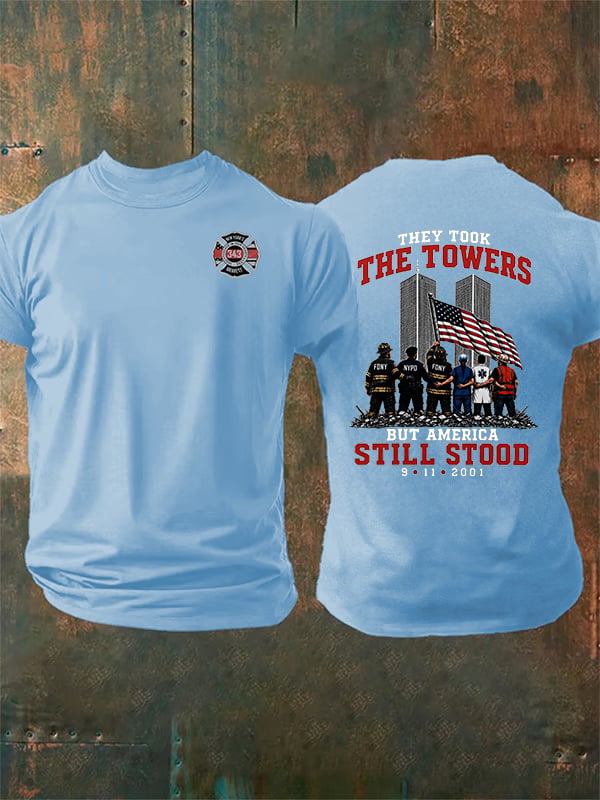 Men's BUT AMERICA STILL STOOD Print Crew-Neck T-Shirt