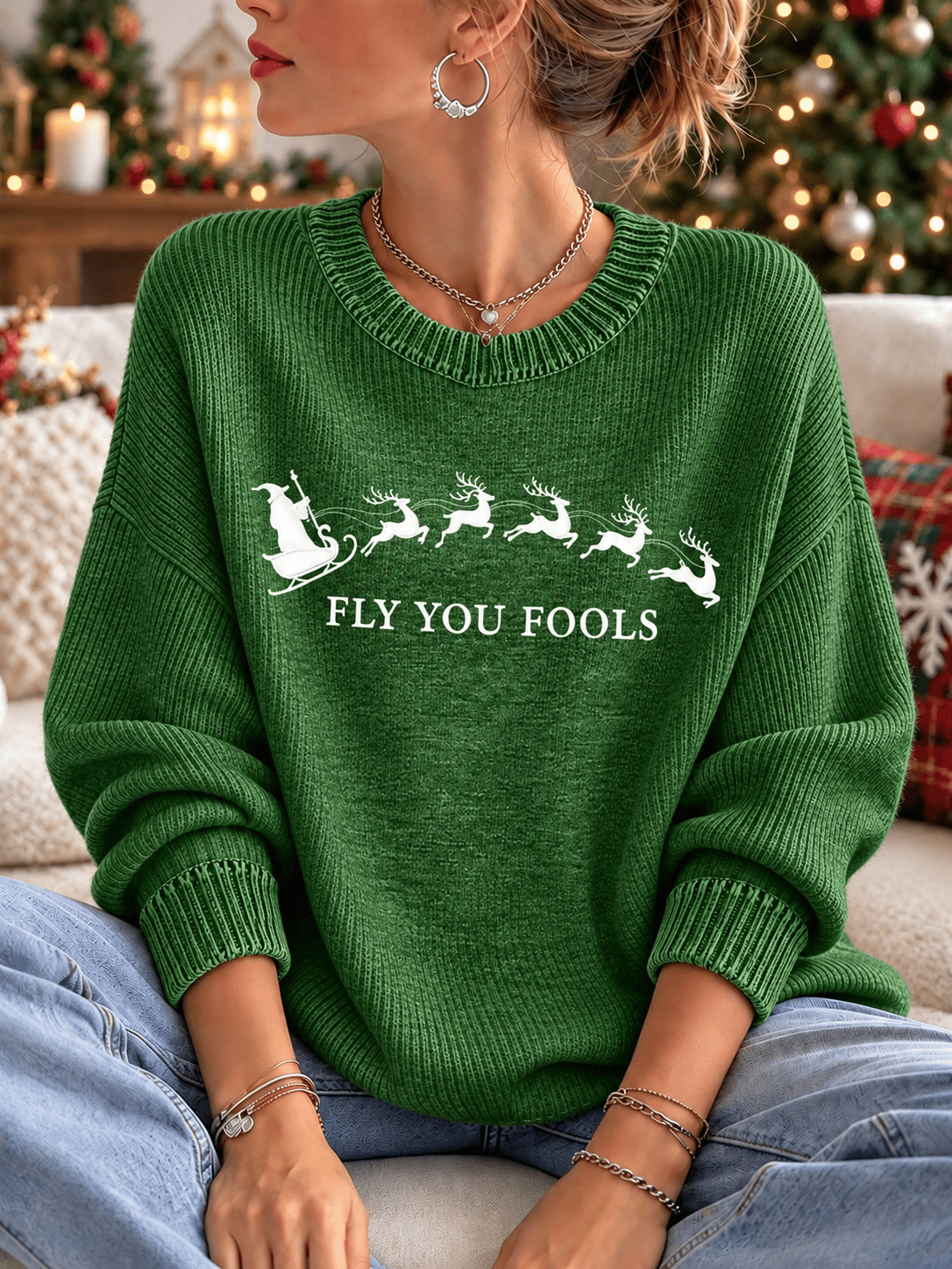 Women'S Christmas Print Crew Neck Long-Sleeve Sweatshirt