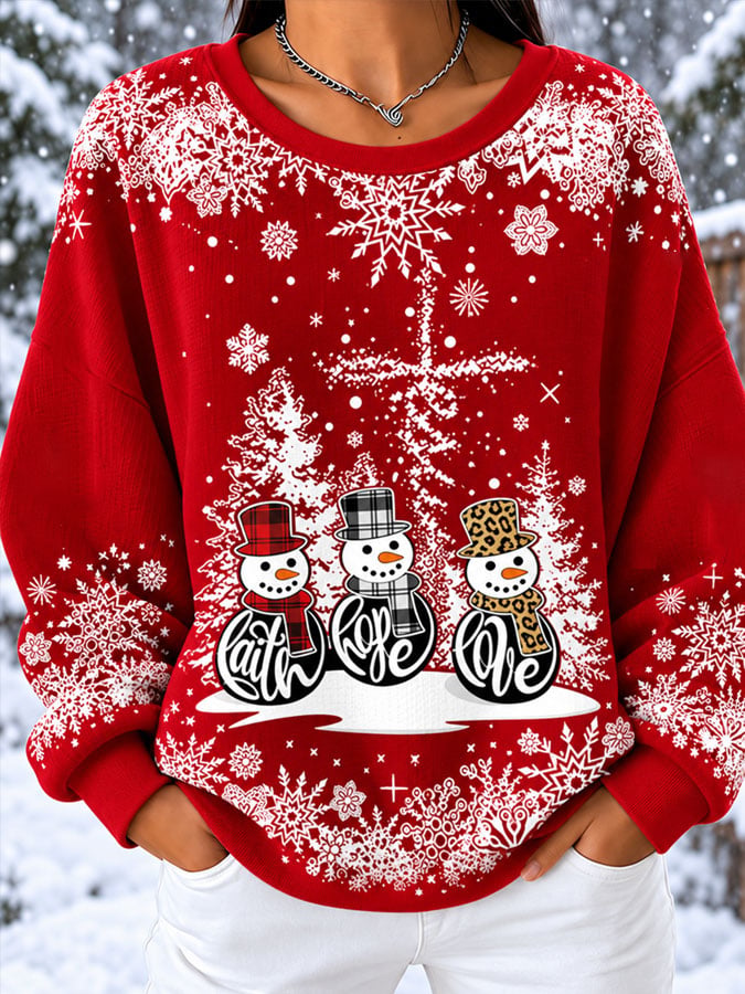 Women's Christmas Snowman Print Knitted Hoodie