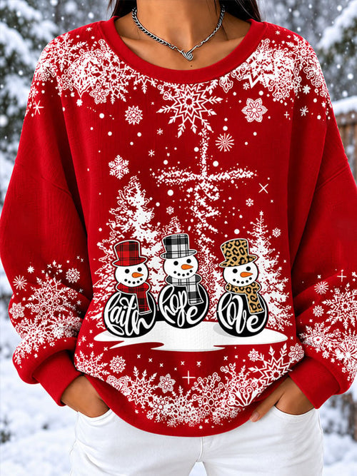Women's Christmas Snowman Print Knitted Hoodie