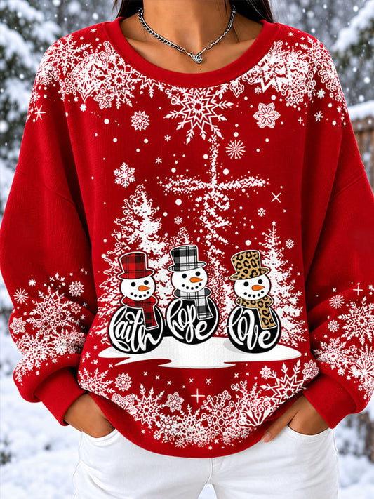 Women's Christmas Snowman Print Knitted Hoodie
